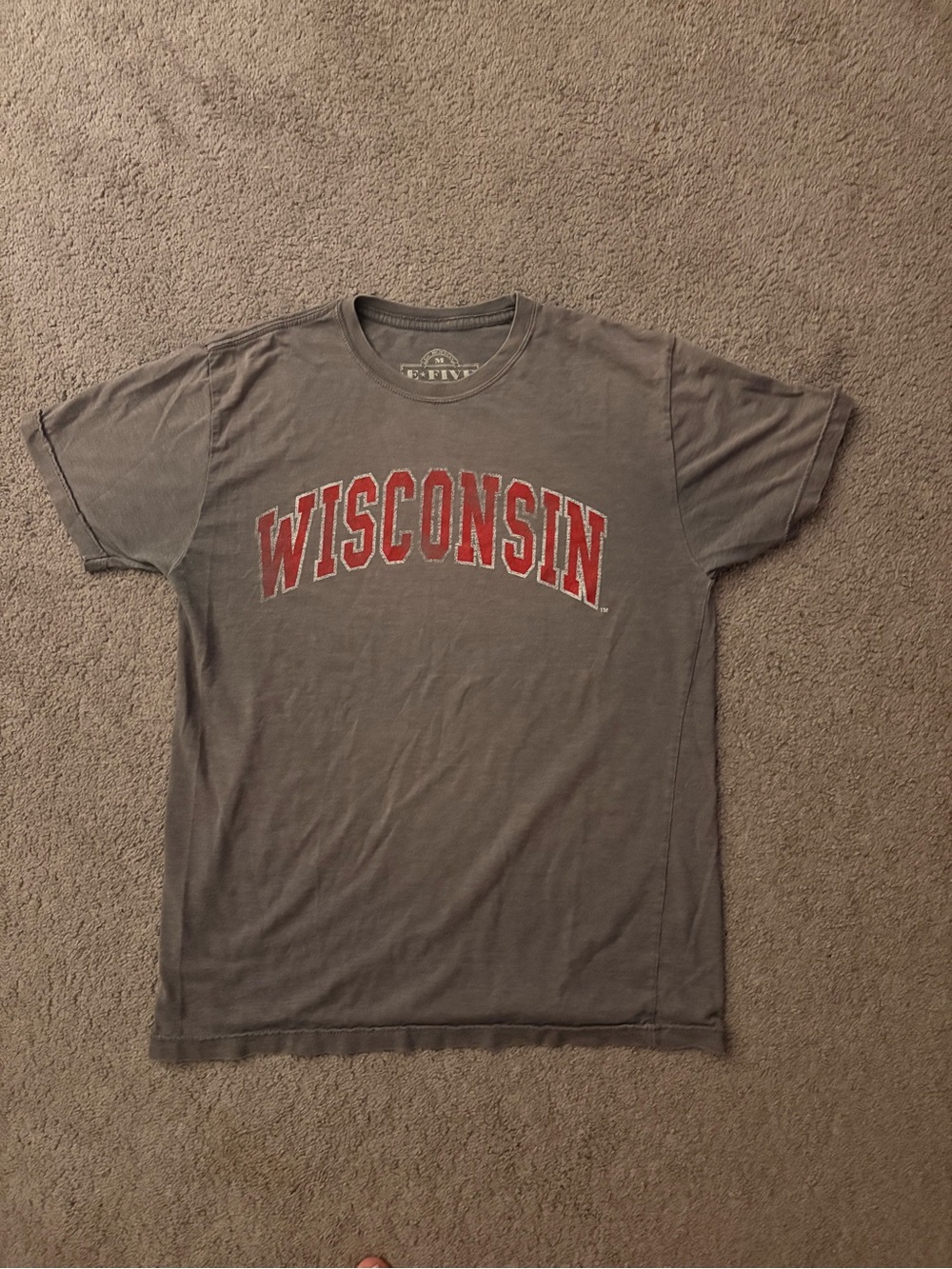 Gray Short Sleeve Tee with Red Wisconsin Script